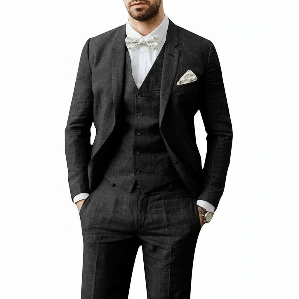 Linen Three-Piece Suit Set for Men