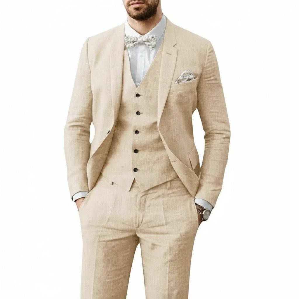 Linen Three-Piece Suit Set for Men