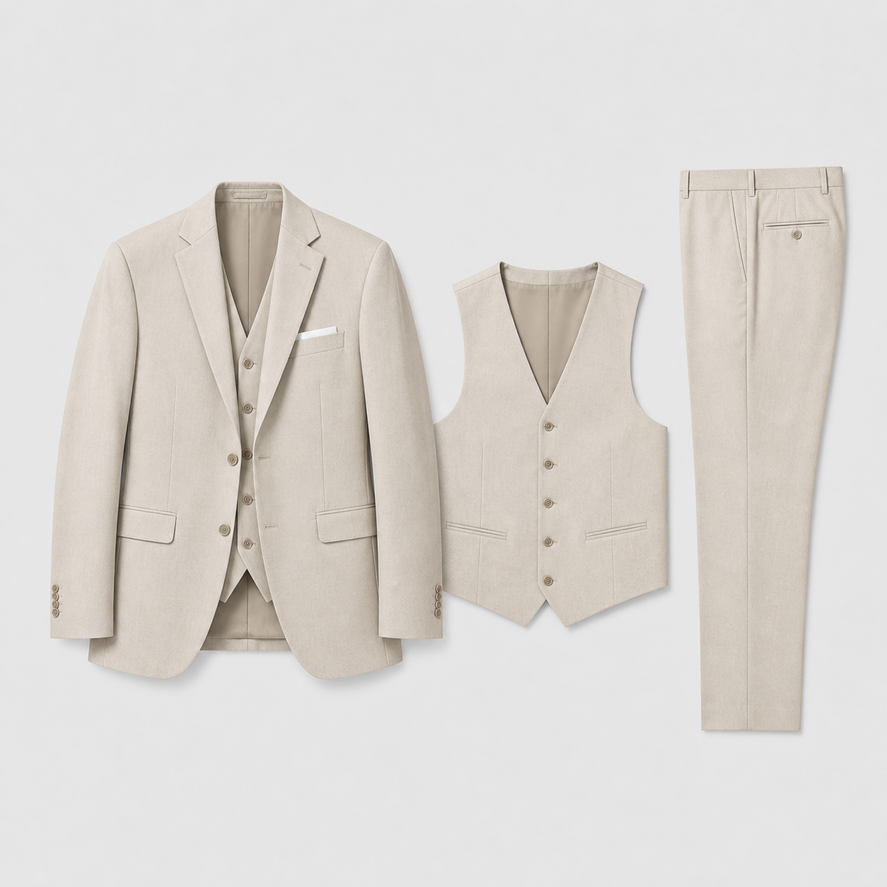 Linen Three-Piece Suit with Waistcoat for Men