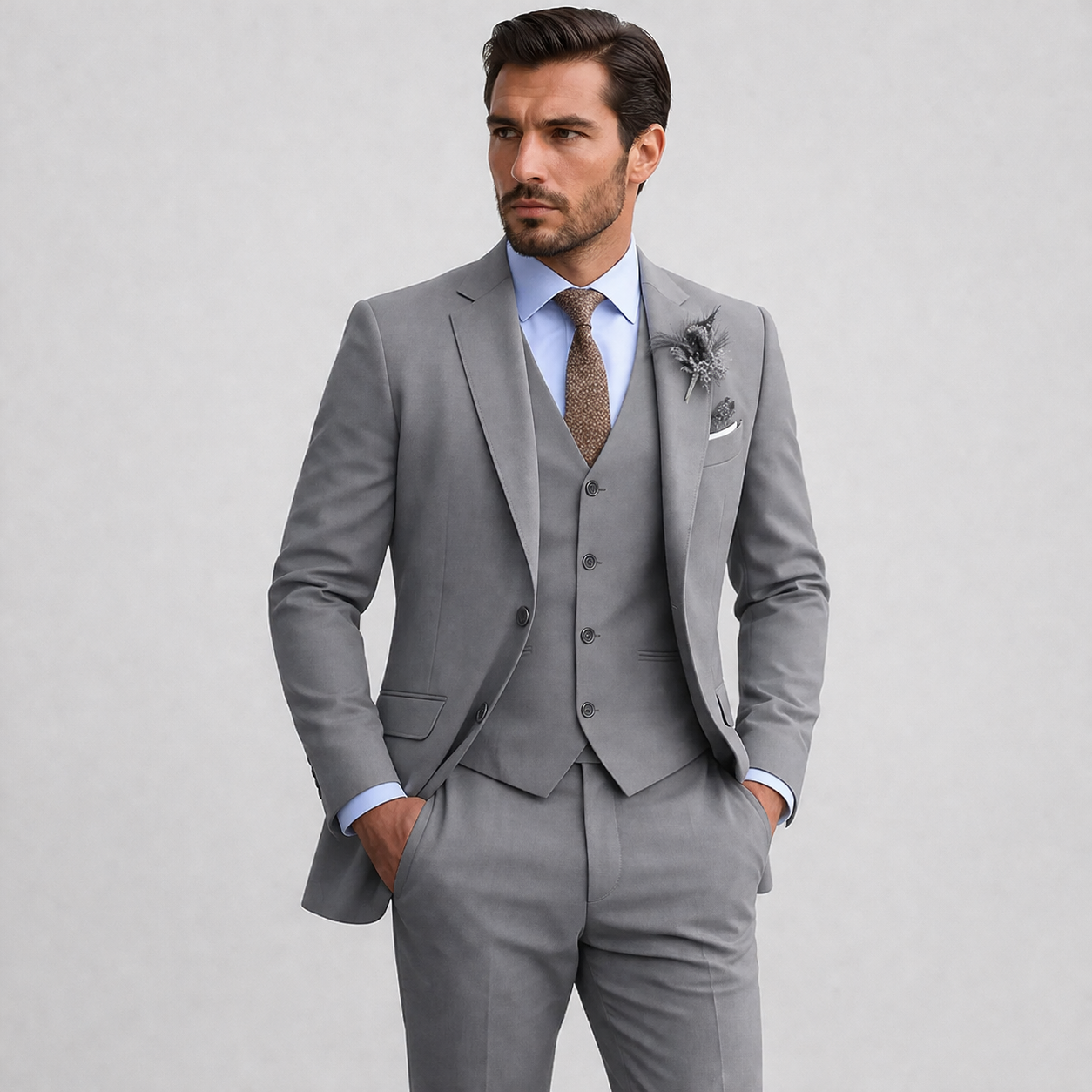 Linen Three-Piece Suit with Waistcoat for Men