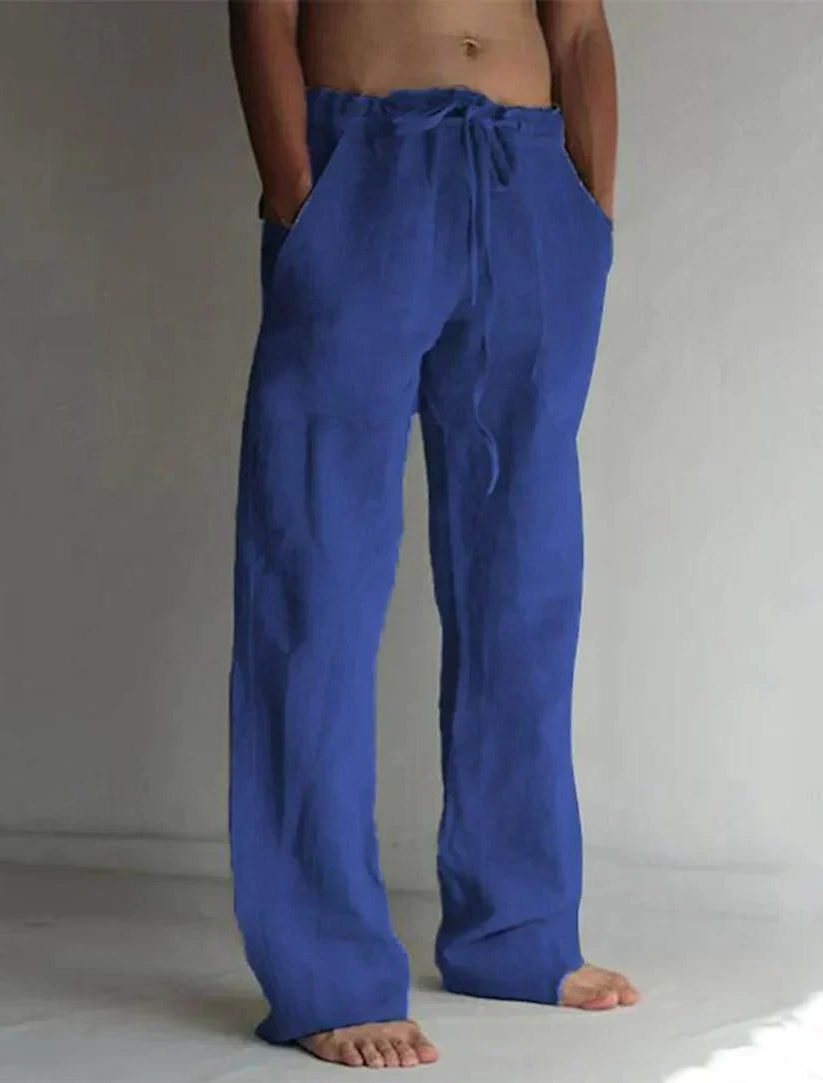 Linen Wide Leg Trousers for Men - Navy