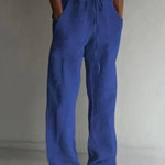 Linen Wide Leg Trousers for Men - Navy