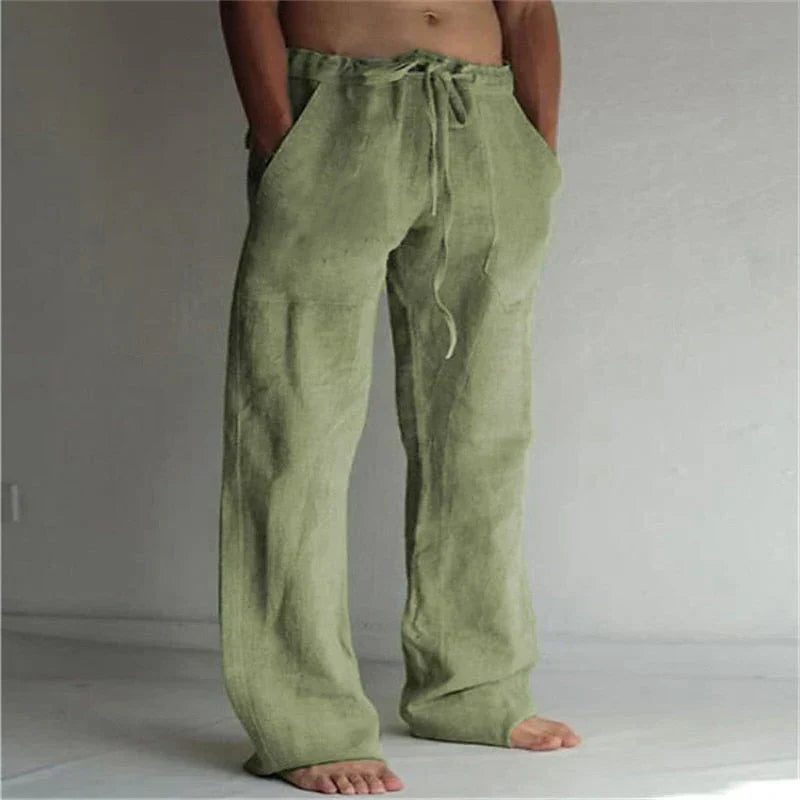 Linen Wide Leg Trousers for Men - Green