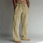 Linen Wide Leg Trousers for Men - Khaki