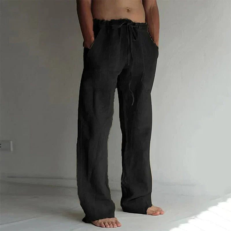 Linen Wide Leg Trousers for Men - Black
