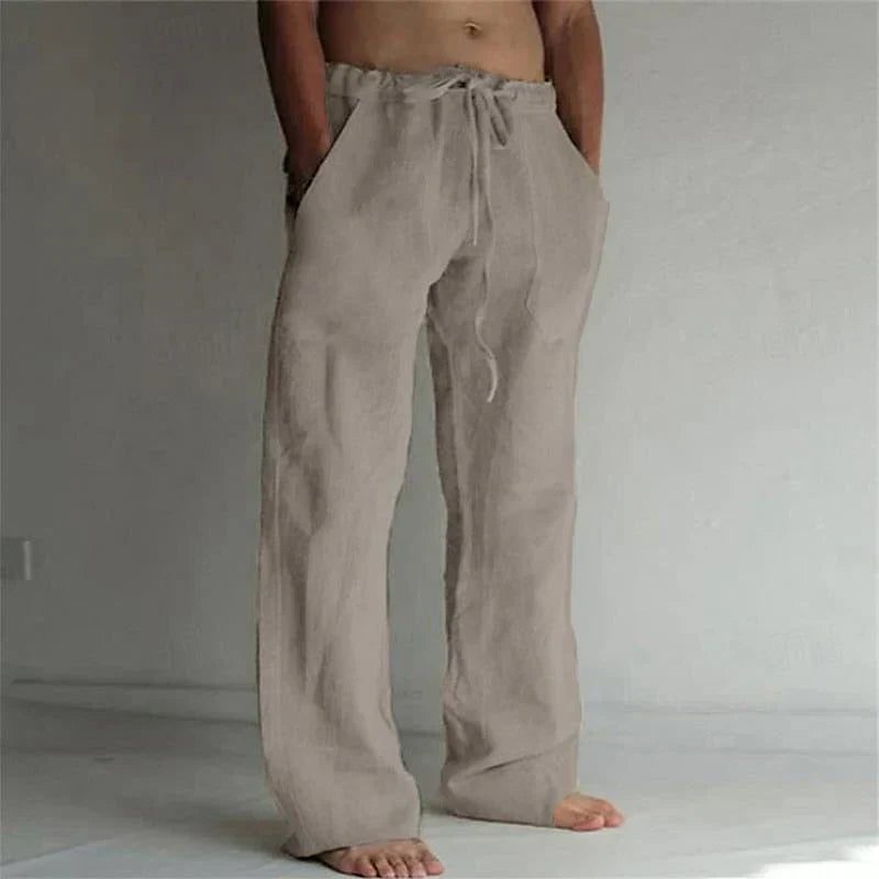 Linen Wide Leg Trousers for Men - Gray