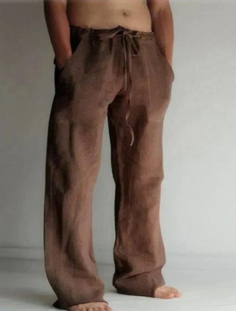 Linen Wide Leg Trousers for Men - Brown