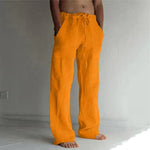 Linen Wide Leg Trousers for Men - Orange
