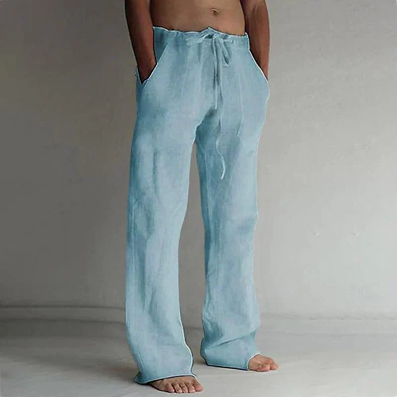 Linen Wide Leg Trousers for Men - Blue