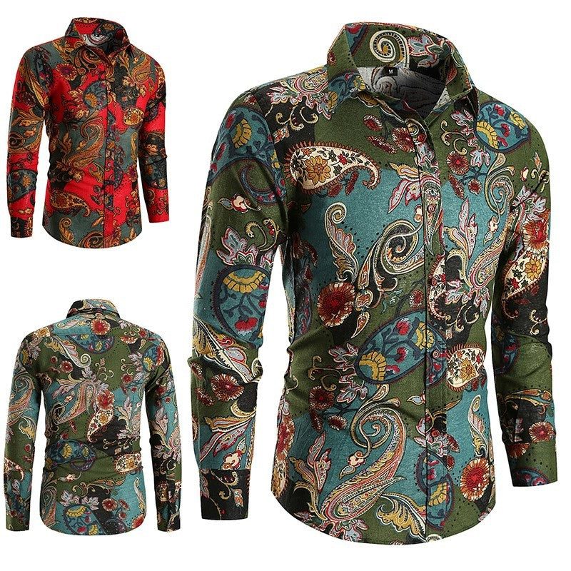 Long Sleeve Button-Down Paisley Shirt for Men