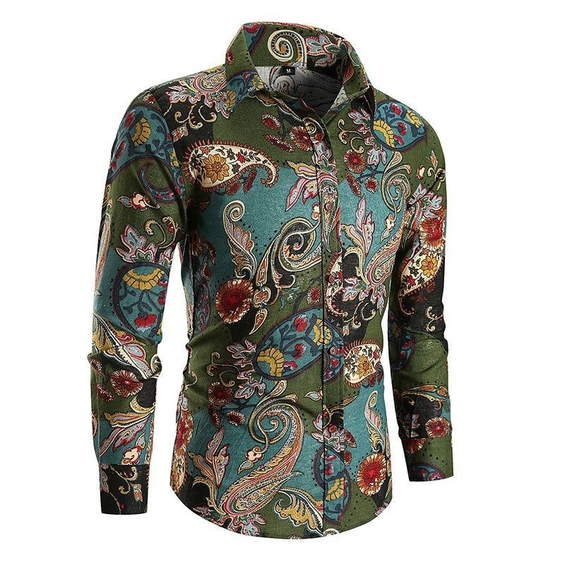 Long Sleeve Button-Down Paisley Shirt for Men - View 4