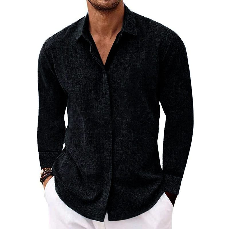 Long Sleeve Button-Down Shirt for Men - Black