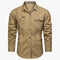 Long Sleeve Button-Down Shirt with Chest Pockets for Men - Khaki