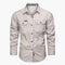 Long Sleeve Button-Down Shirt with Chest Pockets for Men - Beige
