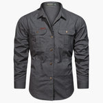 Long Sleeve Button-Down Shirt with Chest Pockets for Men - Gray