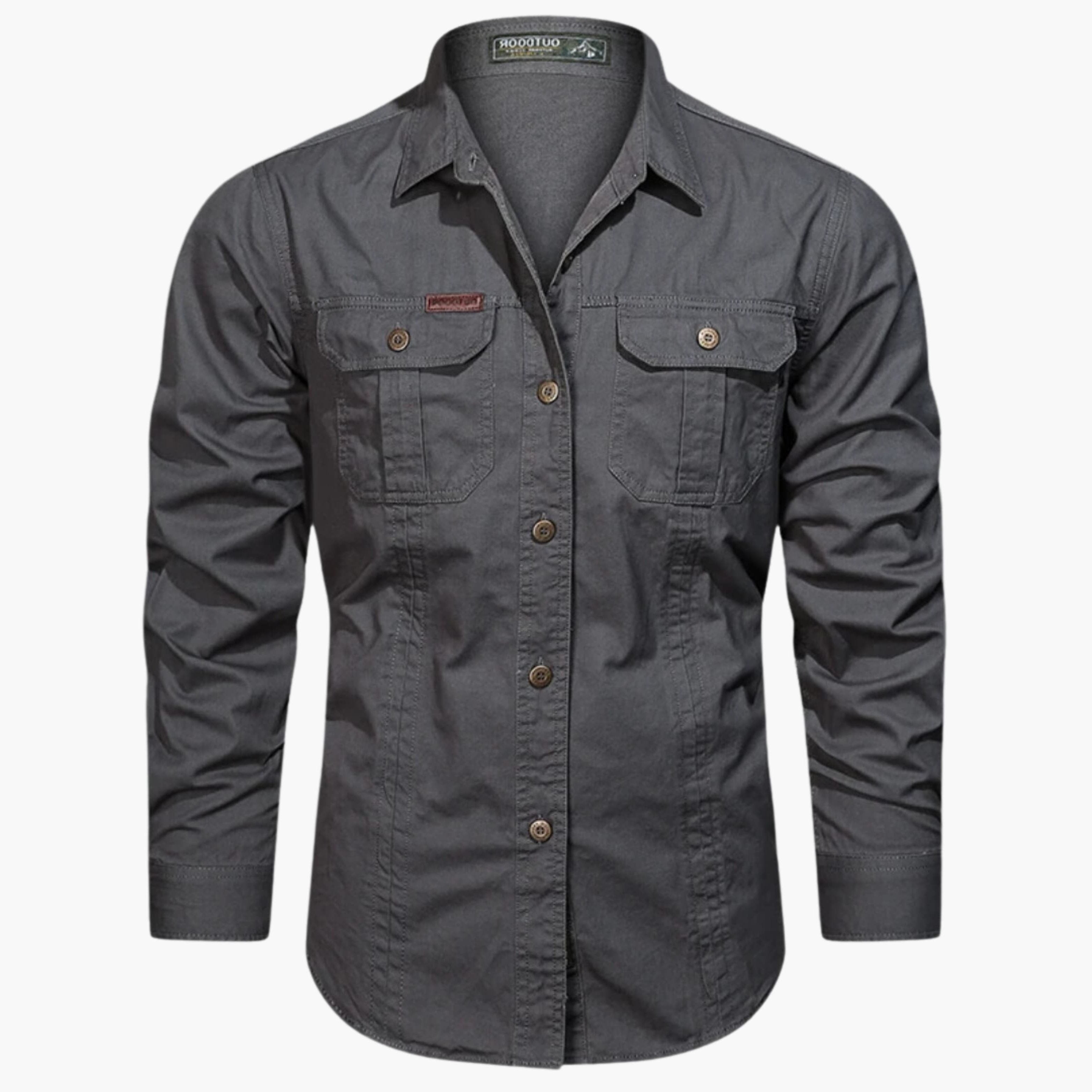 Long Sleeve Button-Down Shirt with Chest Pockets for Men - Gray