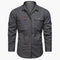 Long Sleeve Button-Down Shirt with Chest Pockets for Men - Gray