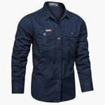 Long Sleeve Button-Down Shirt with Chest Pockets for Men - Blue