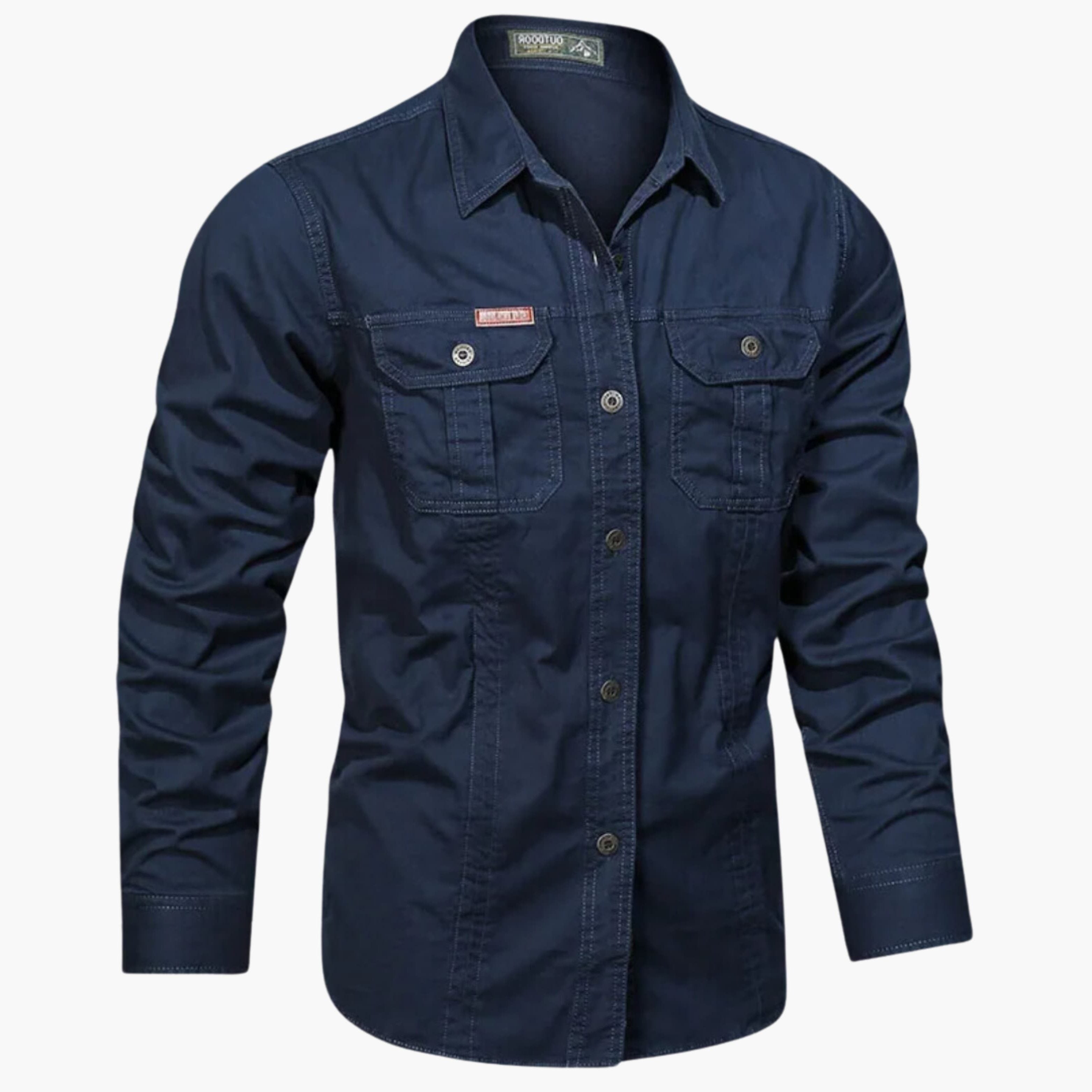 Long Sleeve Button-Down Shirt with Chest Pockets for Men - Blue