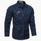 Long Sleeve Button-Down Shirt with Chest Pockets for Men - Blue