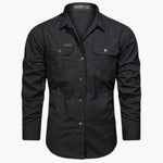 Long Sleeve Button-Down Shirt with Chest Pockets for Men - Black