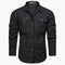 Long Sleeve Button-Down Shirt with Chest Pockets for Men - Black