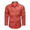 Long Sleeve Button-Down Shirt with Chest Pockets for Men - Red