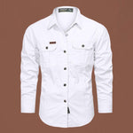 Long Sleeve Button-Down Shirt with Chest Pockets for Men - White
