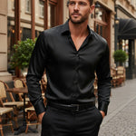 Long Sleeve Button-Down Silk Shirt for Men