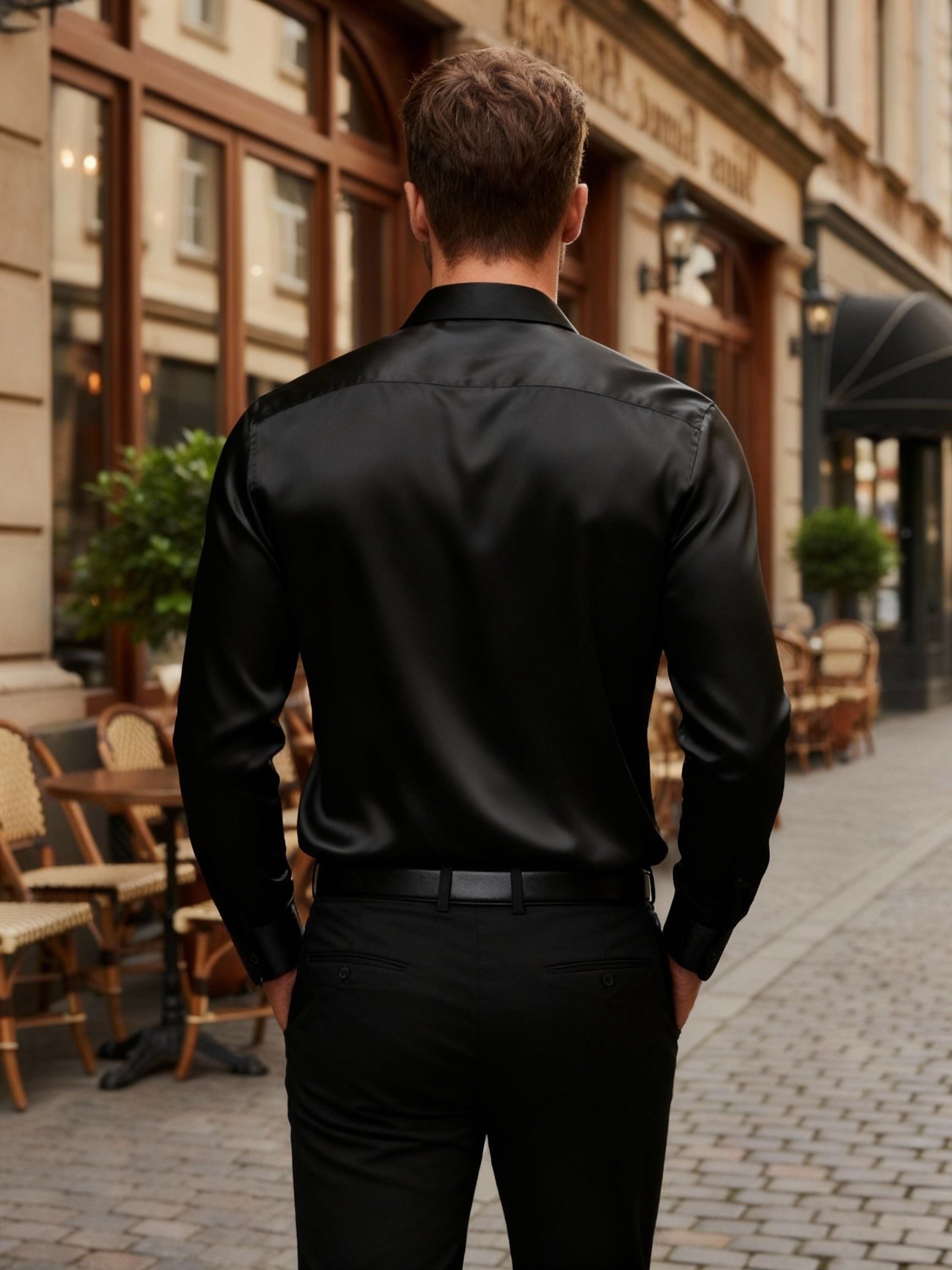 Long Sleeve Button-Down Silk Shirt for Men - View 3