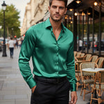 Long Sleeve Button-Down Silk Shirt for Men - Aqua Green