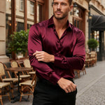 Long Sleeve Button-Down Silk Shirt for Men - Bordeaux Red