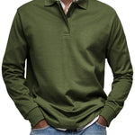 Long Sleeve Collared Polo Shirt for Men - Military Green