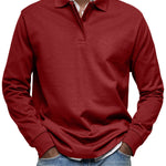 Long Sleeve Collared Polo Shirt for Men - Red