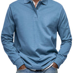 Long Sleeve Collared Polo Shirt for Men - Blue