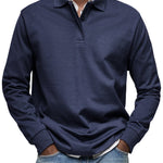 Long Sleeve Collared Polo Shirt for Men - Navy Blue