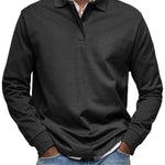 Long Sleeve Collared Polo Shirt for Men - Black