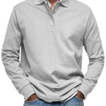 Long Sleeve Collared Polo Shirt for Men - White