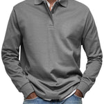Long Sleeve Collared Polo Shirt for Men - Gray