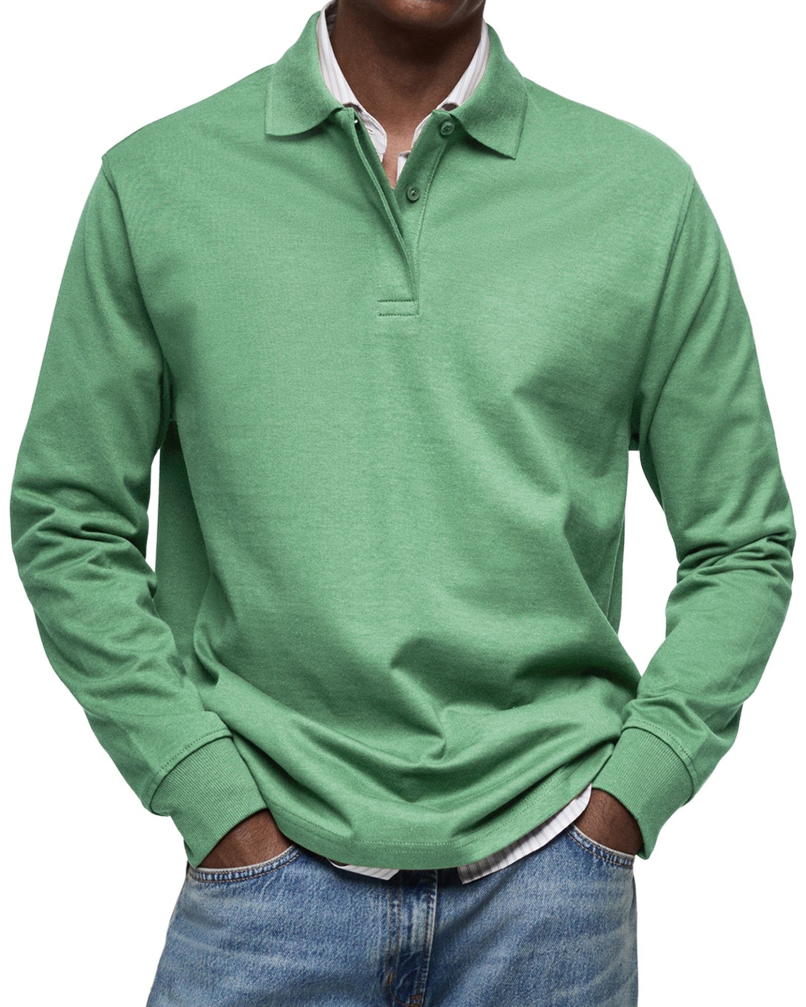 Long Sleeve Collared Polo Shirt for Men - Green