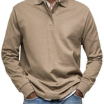 Long Sleeve Collared Polo Shirt for Men - Khaki