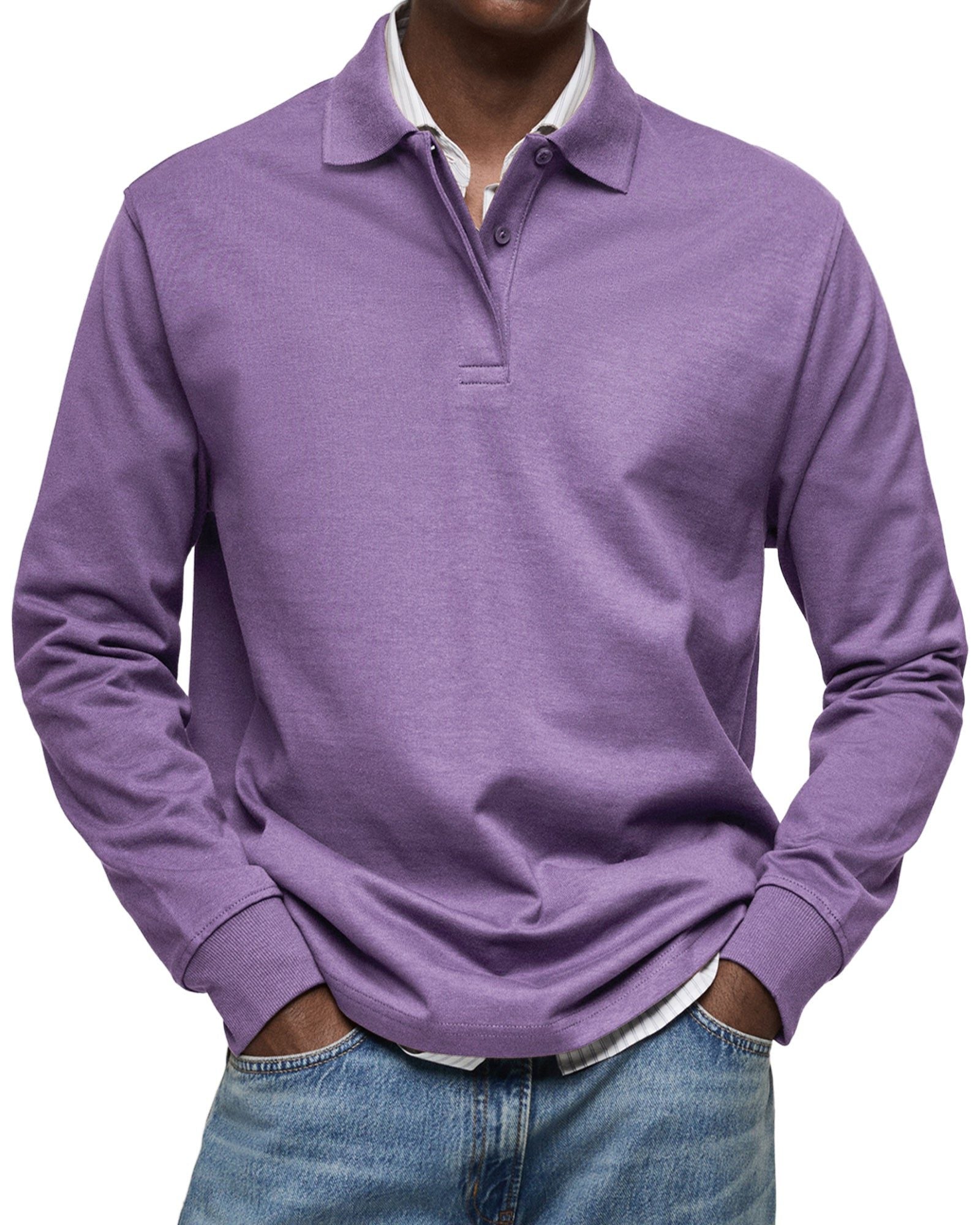 Long Sleeve Collared Polo Shirt for Men - Purple