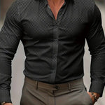 Long Sleeve Geometric Patterned Button-Down Shirt for Men - Black