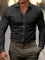 Long Sleeve Geometric Patterned Button-Down Shirt for Men - Black