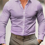 Long Sleeve Geometric Patterned Button-Down Shirt for Men - Pink