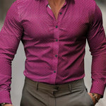 Long Sleeve Geometric Patterned Button-Down Shirt for Men - Dark Red