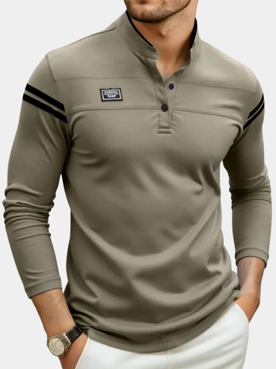 Long Sleeve Henley Polo Shirt for Men