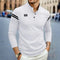 Long Sleeve Henley Polo Shirt for Men - White