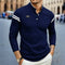 Long Sleeve Henley Polo Shirt for Men - Navy Blue