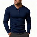 Long Sleeve Henley Shirt for Men - Navy